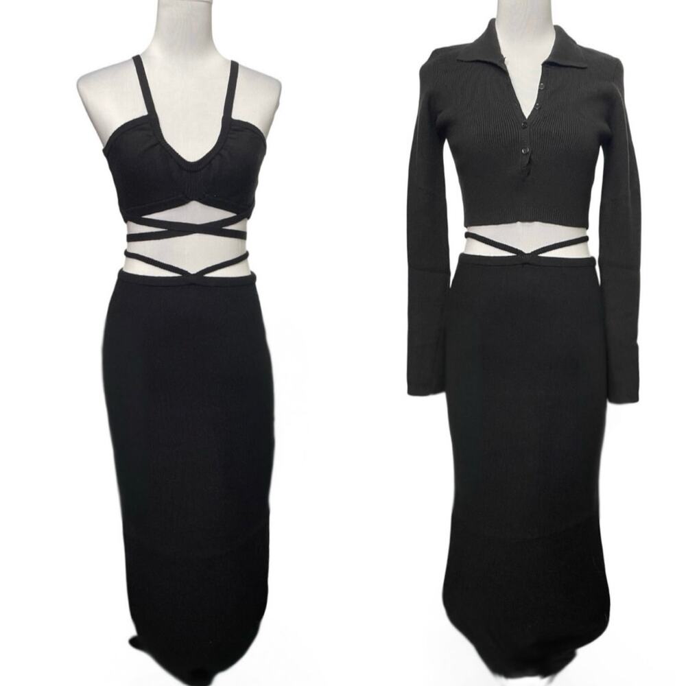 NWT - For Love & Lemons "Rare" Mona 3 Piece Black Knit Outfit